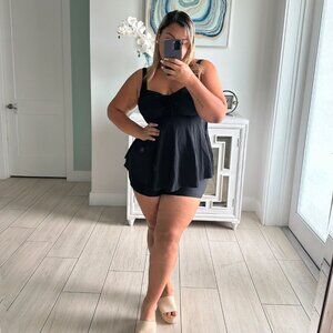 Plus size two-piece tankini swimsuit with tummy control and shorts